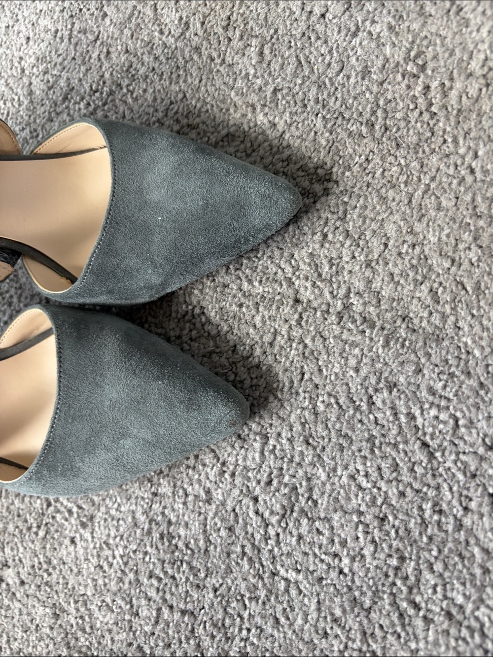 Nine West Pointed-Toe Suede Heels with Snakeskin Crisscross Straps - Gray - Picture 9 of 10